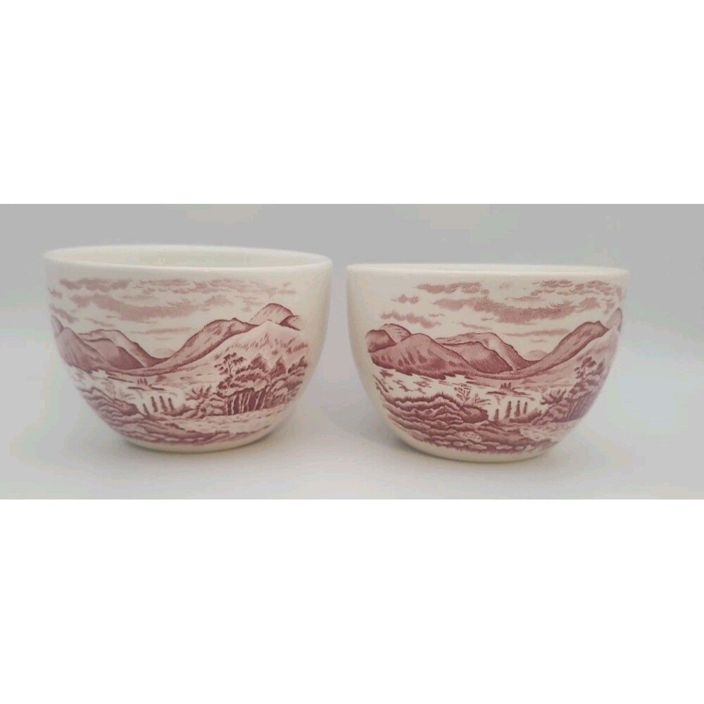 Set/ 2 4” Wedgwood Queen’s Ware Cranberry Bowl Romantic England Grasmere EUC